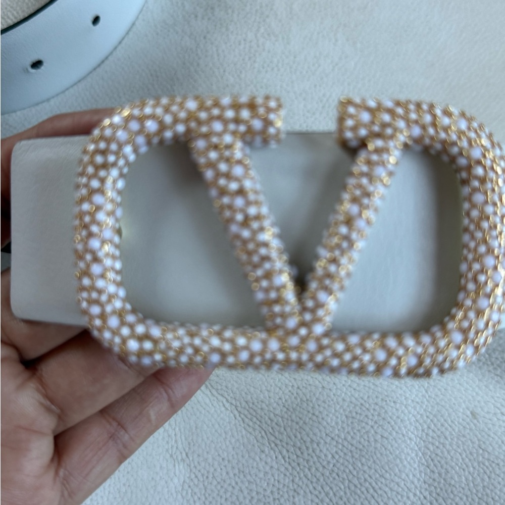 Valentino Pearl White and Gold Women's Belt